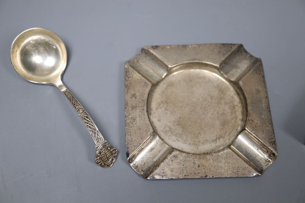 A silver-mounted ivory page turner and a miscellaneous silver items, approx 13oz (weighable)